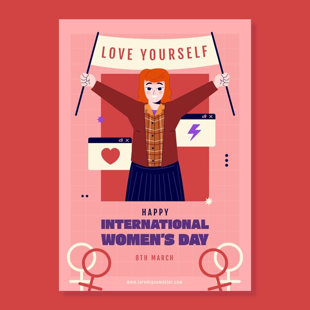 Flat vertical flyer template for international women's day celebration