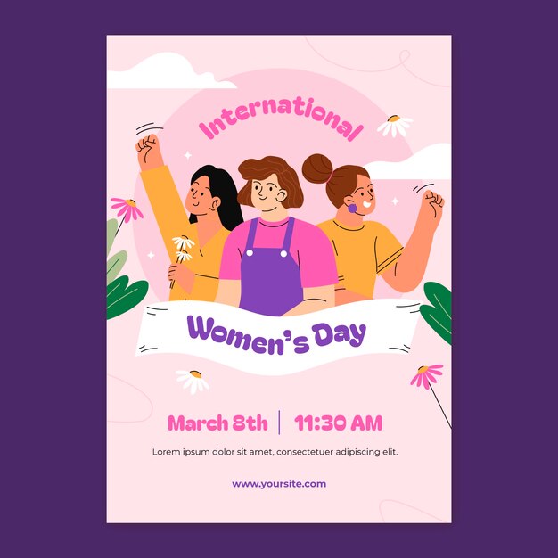 Flat vertical flyer template for international women's day celebration