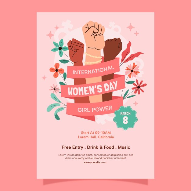 Flat vertical flyer template for international women's day celebration