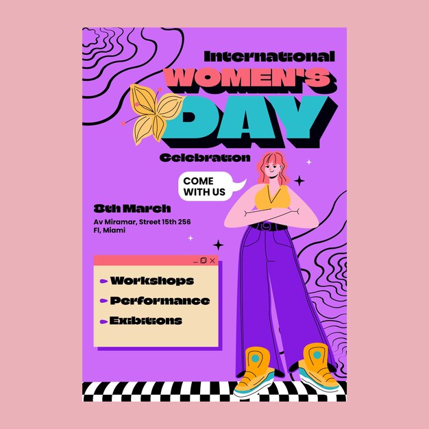 Flat vertical flyer template for international women's day celebration