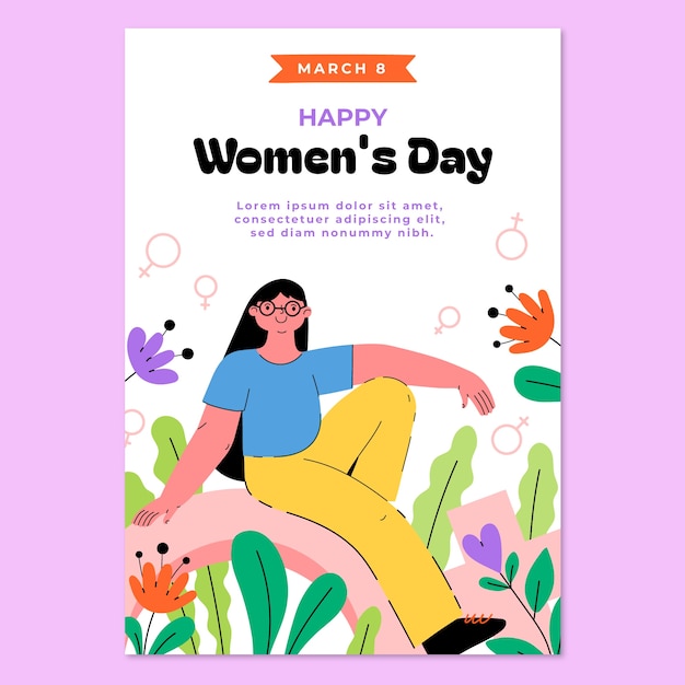 Flat vertical flyer template for international women's day celebration