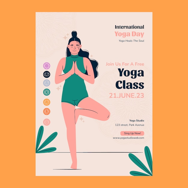 Flat vertical flyer template for international yoga day celebration