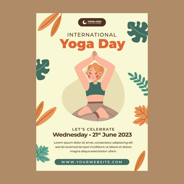 Flat vertical flyer template for international yoga day celebration