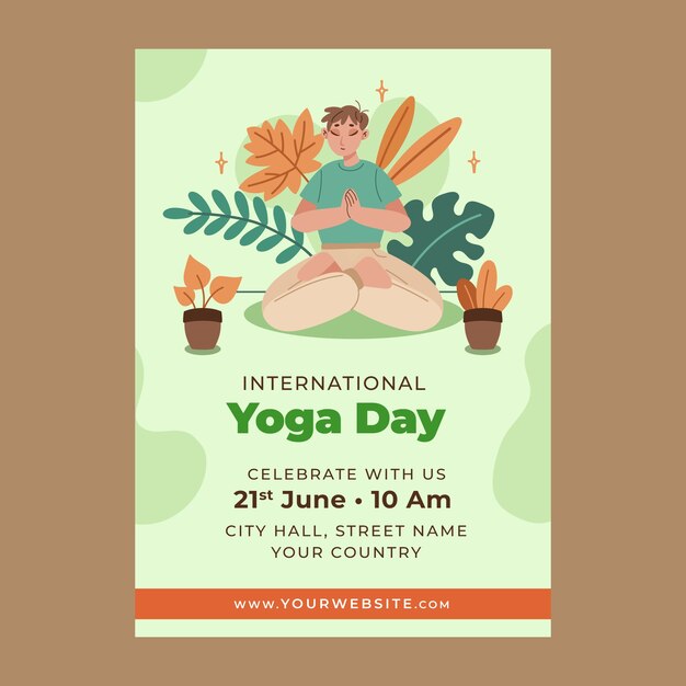 Flat vertical flyer template for international yoga day celebration