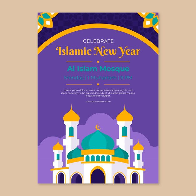 Flat vertical flyer template for islamic new year celebration