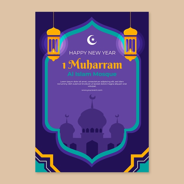 Flat vertical flyer template for islamic new year celebration