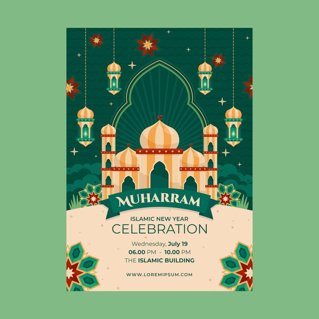 Плоский вертикальный шаблон флаера для празднования исламского нового года
