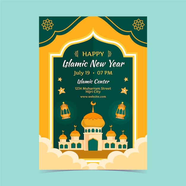 Flat vertical flyer template for islamic new year celebration