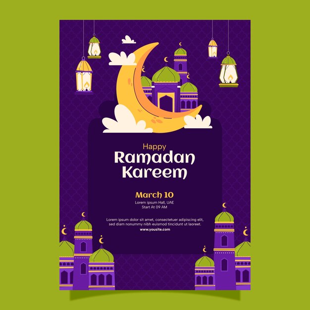 Flat vertical flyer template for islamic ramadan celebration
