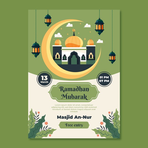 Flat vertical flyer template for islamic ramadan celebration