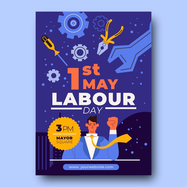 Flat vertical flyer template for labour day celebration