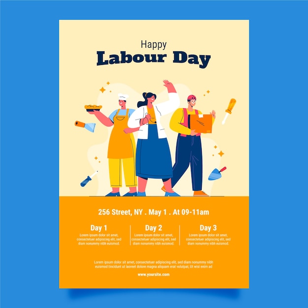 Flat vertical flyer template for labour day celebration