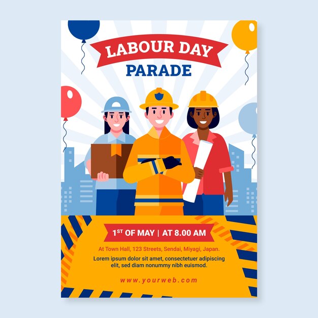 flat vertical flyer template for labour day celebration