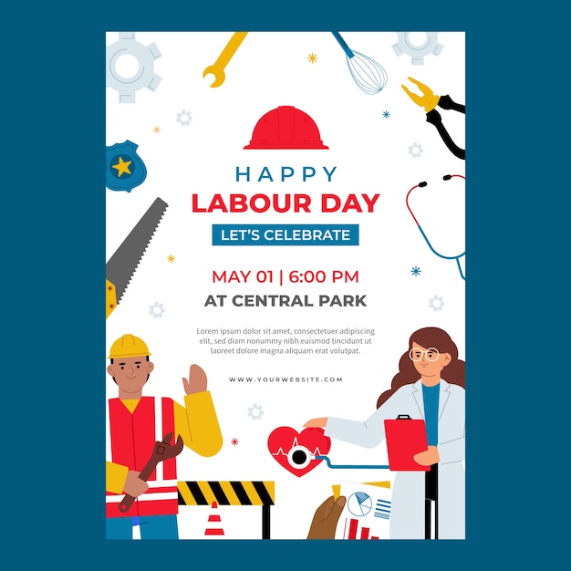 Free vector flat vertical flyer template for labour day celebration