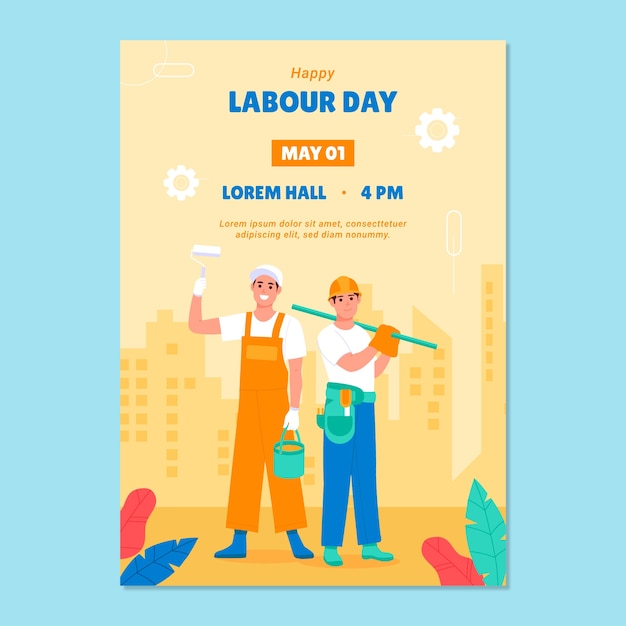 Flat vertical flyer template for labour day celebration