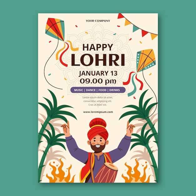 Lohri 축제 축하를위한 평면 수직 전단지 템플릿