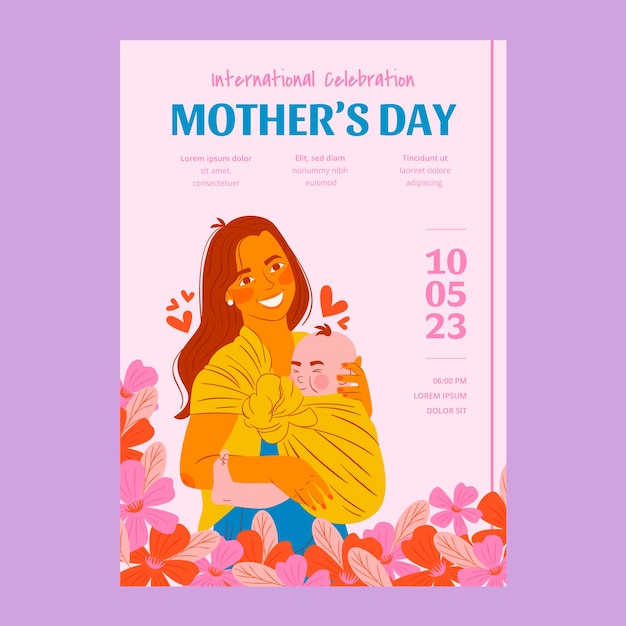 Flat vertical flyer template for mothers day celebration