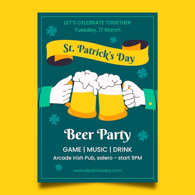 Flat vertical flyer template for st patrick's day celebration