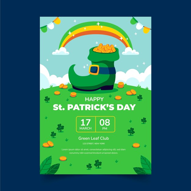 Flat vertical flyer template for st patrick's day celebration