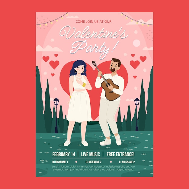 Flat vertical flyer template for valentine's day celebration