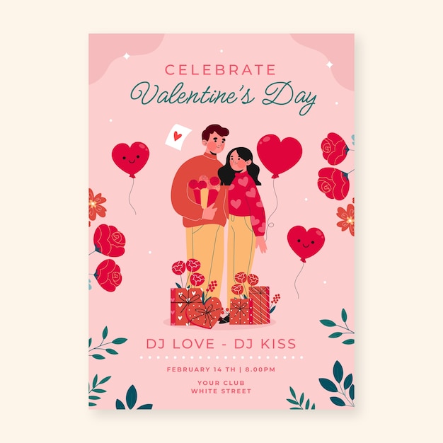 Flat vertical flyer template for valentine's day celebration