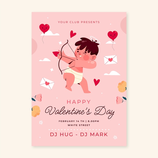 Flat vertical flyer template for valentine's day celebration