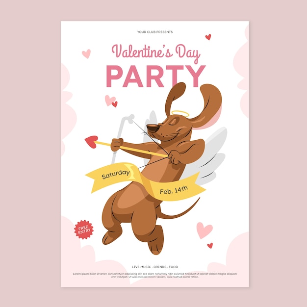 Flat vertical flyer template for valentines day celebration