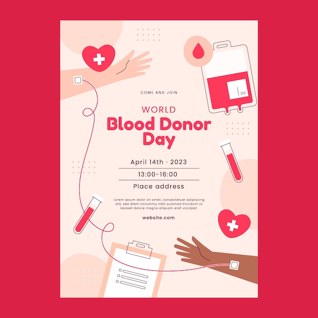 Flat Vertical Flyer Template for World Blood Donor Day Awareness – Free Vector Download