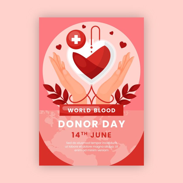 flat vertical flyer template for world blood donor day awareness