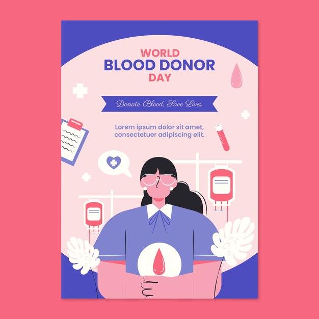 flat vertical flyer template for world blood donor day awareness