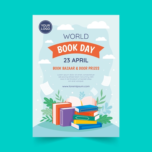 Free vector flat vertical flyer template for world book day celebration