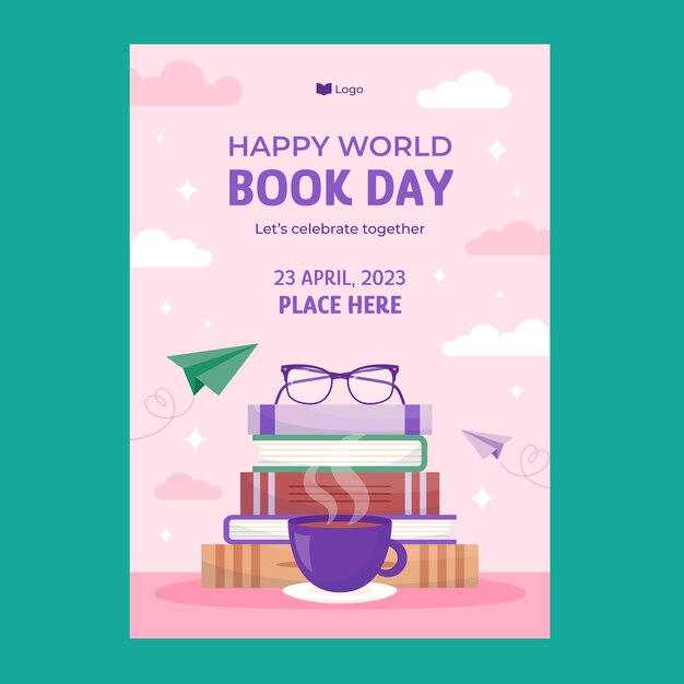 Free vector flat vertical flyer template for world book day celebration