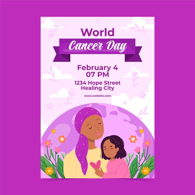 flat vertical flyer template for world cancer day awareness