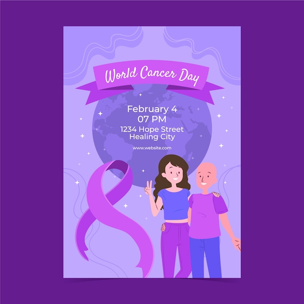 Flat vertical flyer template for world cancer day awareness