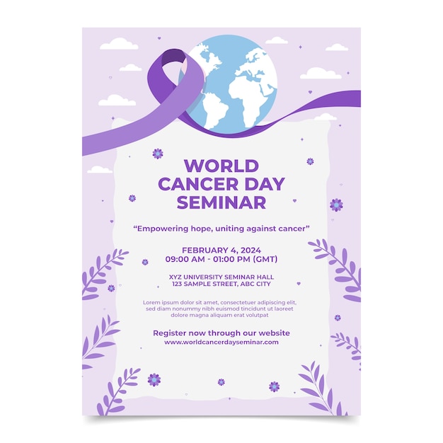 Flat vertical flyer template for world cancer day awareness