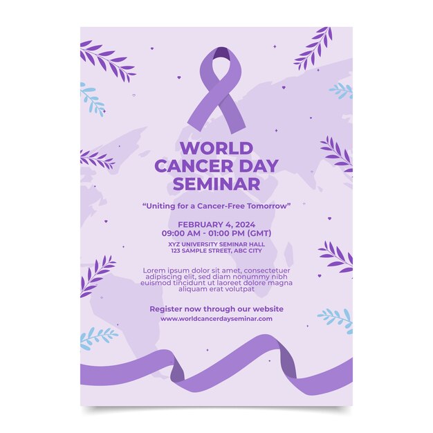 Flat vertical flyer template for world cancer day awareness