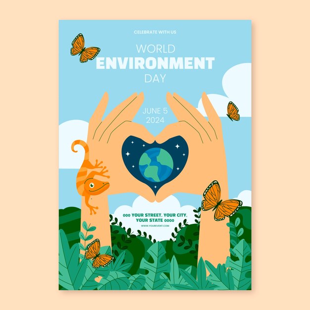 Flat vertical flyer template for world environment day celebration