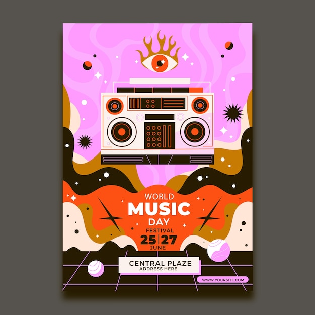 Free vector flat vertical flyer template for world music day celebration