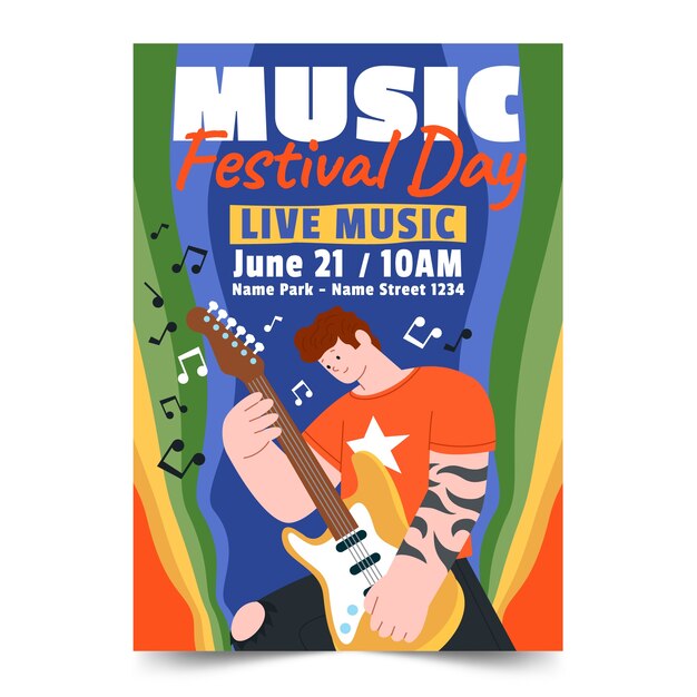 Flat vertical flyer template for world music day celebration