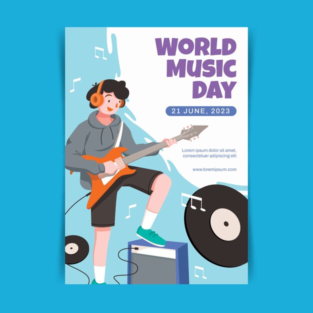 Flat vertical flyer template for world music day celebration