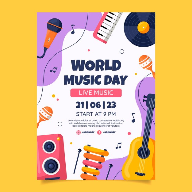 flat vertical flyer template for world music day celebration