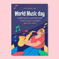 Free vector flat vertical flyer template for world music day celebration