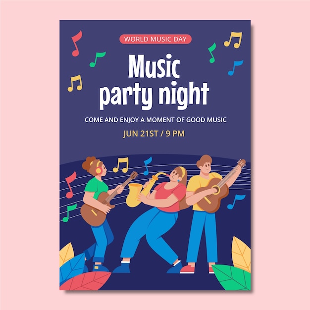 Flat vertical flyer template for world music day celebration