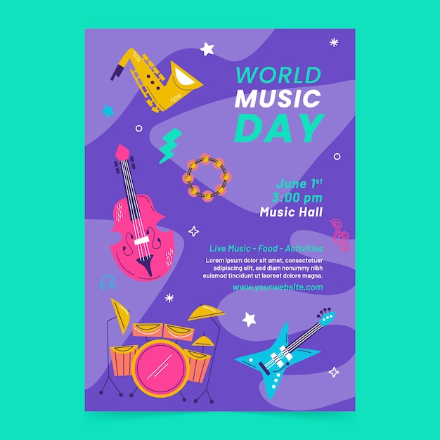 Vertical Flyer Template for World Music Day Celebration – Free Vector Download