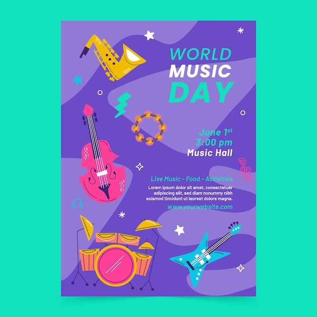 flat vertical flyer template for world music day celebration