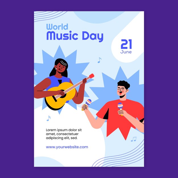 Flat vertical flyer template for world music day celebration