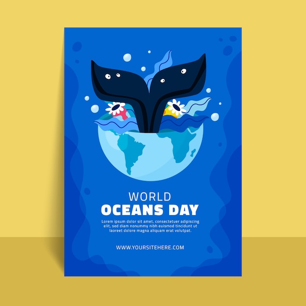 세계 해양의 날 축하를 위한 평면 수직 플라이어 템플릿