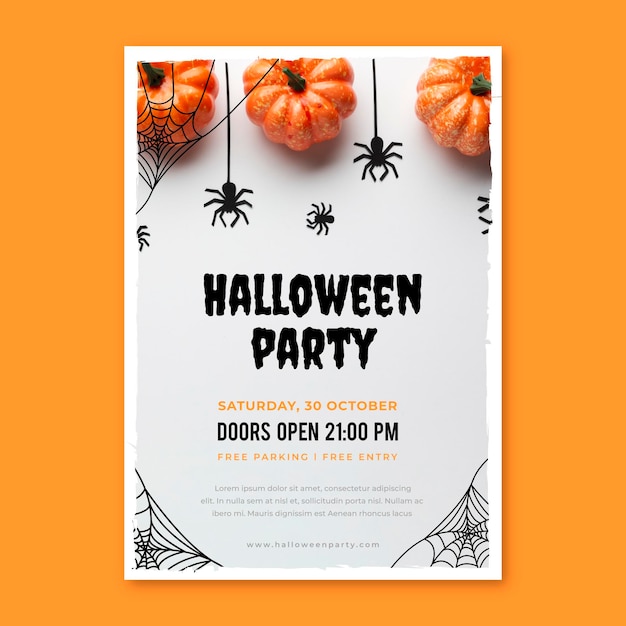 Бесплатное векторное изображение Плоский вертикальный шаблон флаера для вечеринки в честь хэллоуина с фотографией