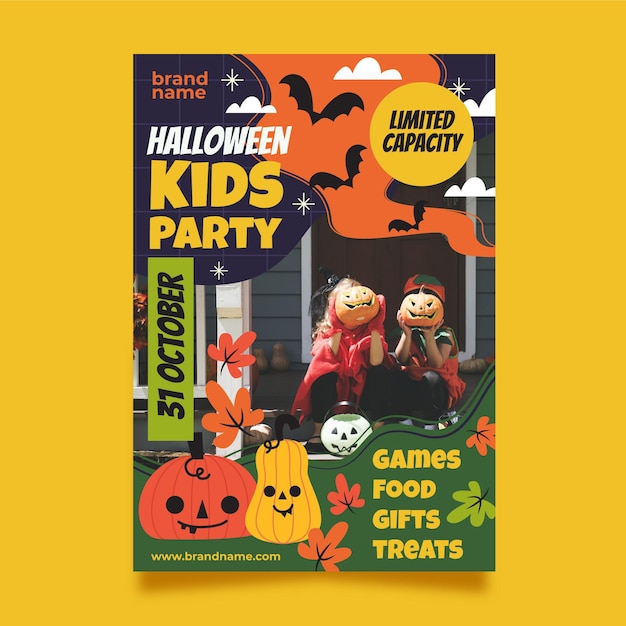 Free vector flat vertical halloween party flyer template with photo