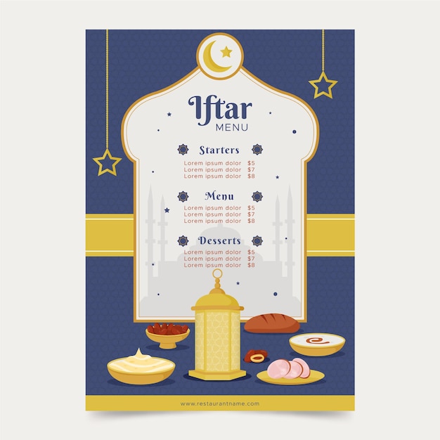 Free vector flat vertical iftar menu template